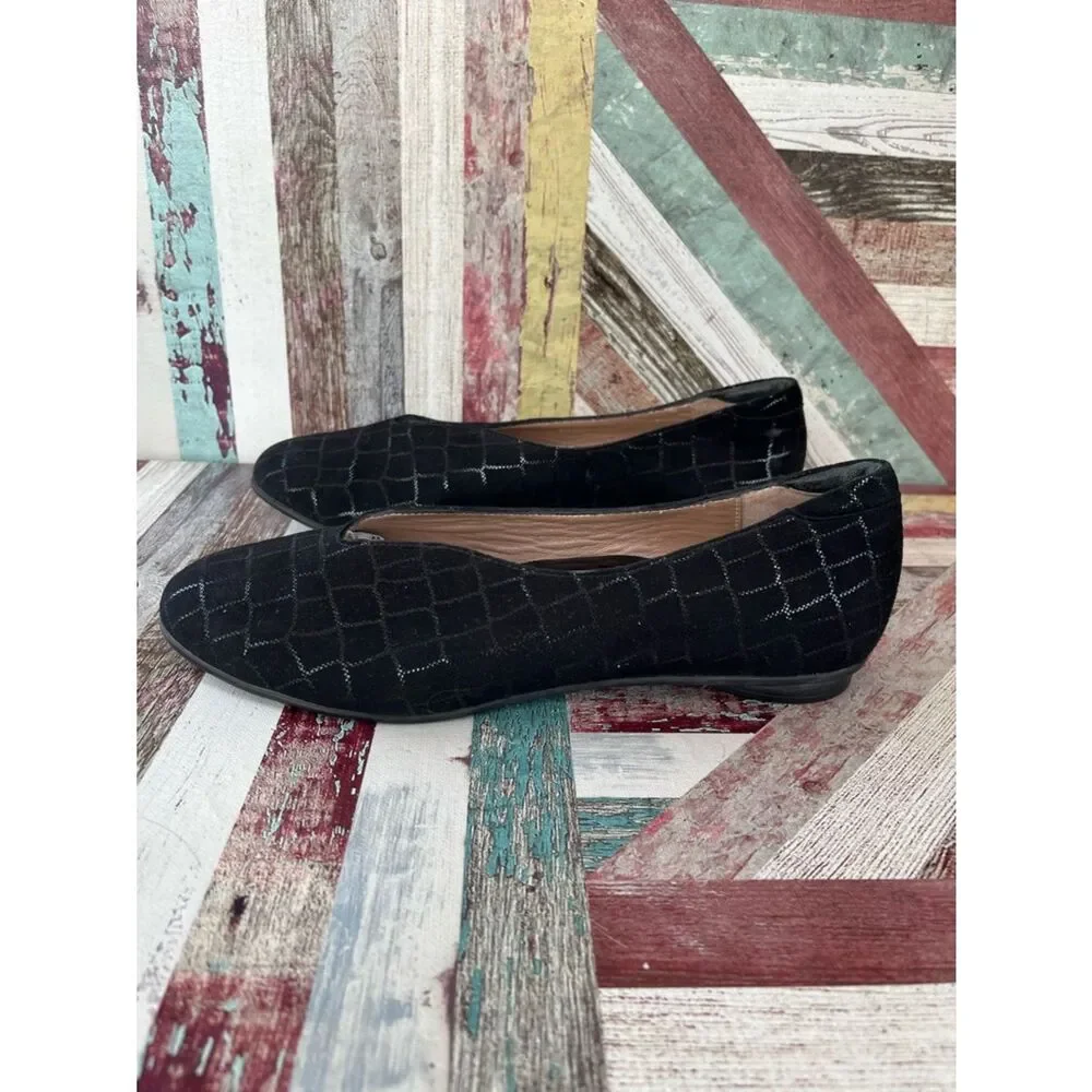 BeautiFeel Women’s Jolie Ballet Flat Shoes Black Crocco Suede Lthr EUC  SZ 6.5